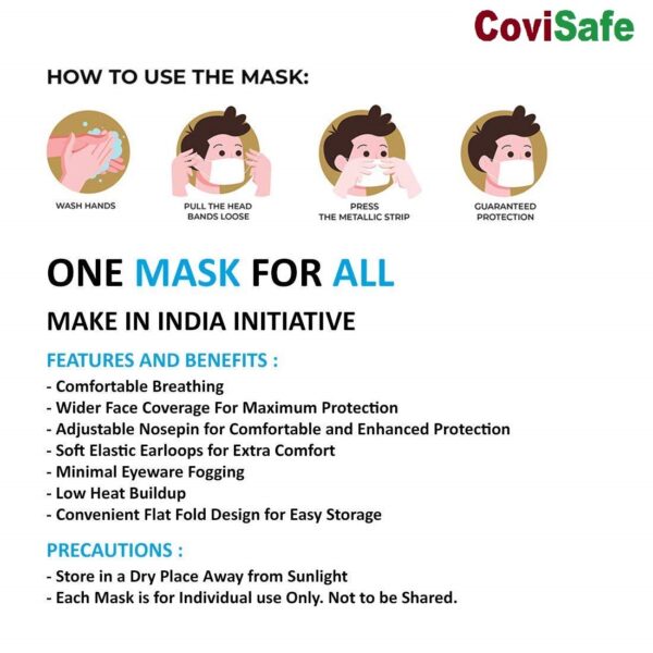 CoviSafe® Ear Loop adjustable N95 / FFP2/ KN95, Reusable, Washable ULTRA COMFORTABLE Face Mask FDA and WHO-GMP Certified With 6 Layer For Men & women Over Ear Loop White - Pack of 10 - Image 2