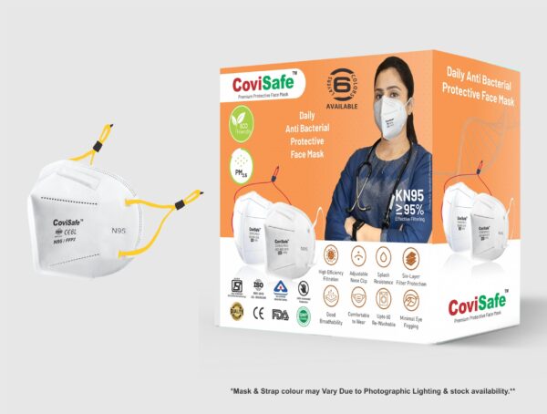 CoviSafe Adjustable loops N95 Face Mask, 6- Layer, PM 2.5, Washable Anti-Pollution , Anti- Bacterial N95 WSX -44++ Water Resistant - Ear Loop, White, Pack of 20