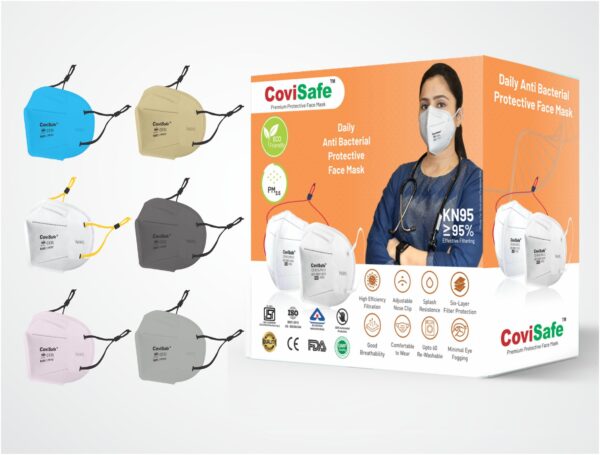 CoviSafe® N95 Ear Loop adjustable, 6 Layers, Reusable Face Mask CE, ISO, ISI, BIS, FDA and WHO-GMP Certified For UNISEX Over Ear Loop (MIX COLOUR / PACK OF 10
