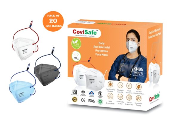 CoviSafe N95 Head Loop type 6 Layers PREMIUM (FDA, CE, ISO, WHO-GMP, ISI & BIS Certified) Reusable Face Mask (Blue, Grey, White) for Men & women-Ultra Comfortable(Mix Colour H/L - 20)