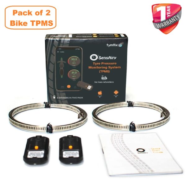 SensAiry Bike/Scooter TPMS | New Gen | 2 Wheeler Tyre Pressure Monitoring System | BLE Internal TPMS with 12 Months Warranty - Pack of 2