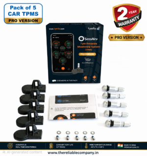 SensAiry PRO CAR TPMS | New Gen | Four Wheeler Tyre Pressure Monitoring System | BLE Internal TPMS with 24 Months Warranty - Pack of 5